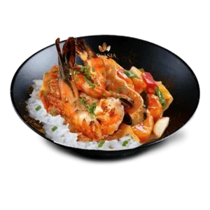 Gambas piquant et son riz